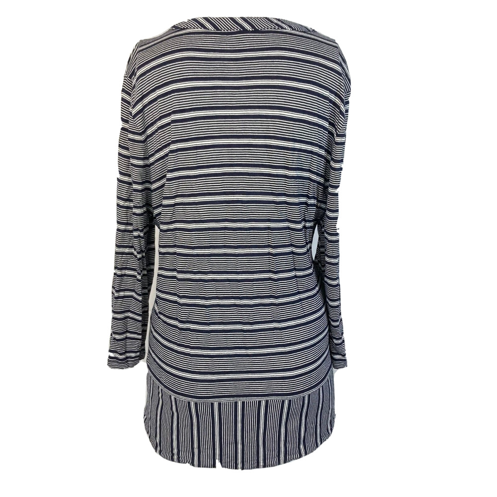 T by Talbots Shirt Womens Sz LP Petite Navy Blue Knit Casual Striped Cotton - Picture 4 of 8